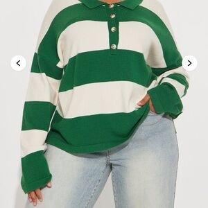 Go Getter Striped Polo Sweater - Green/combo